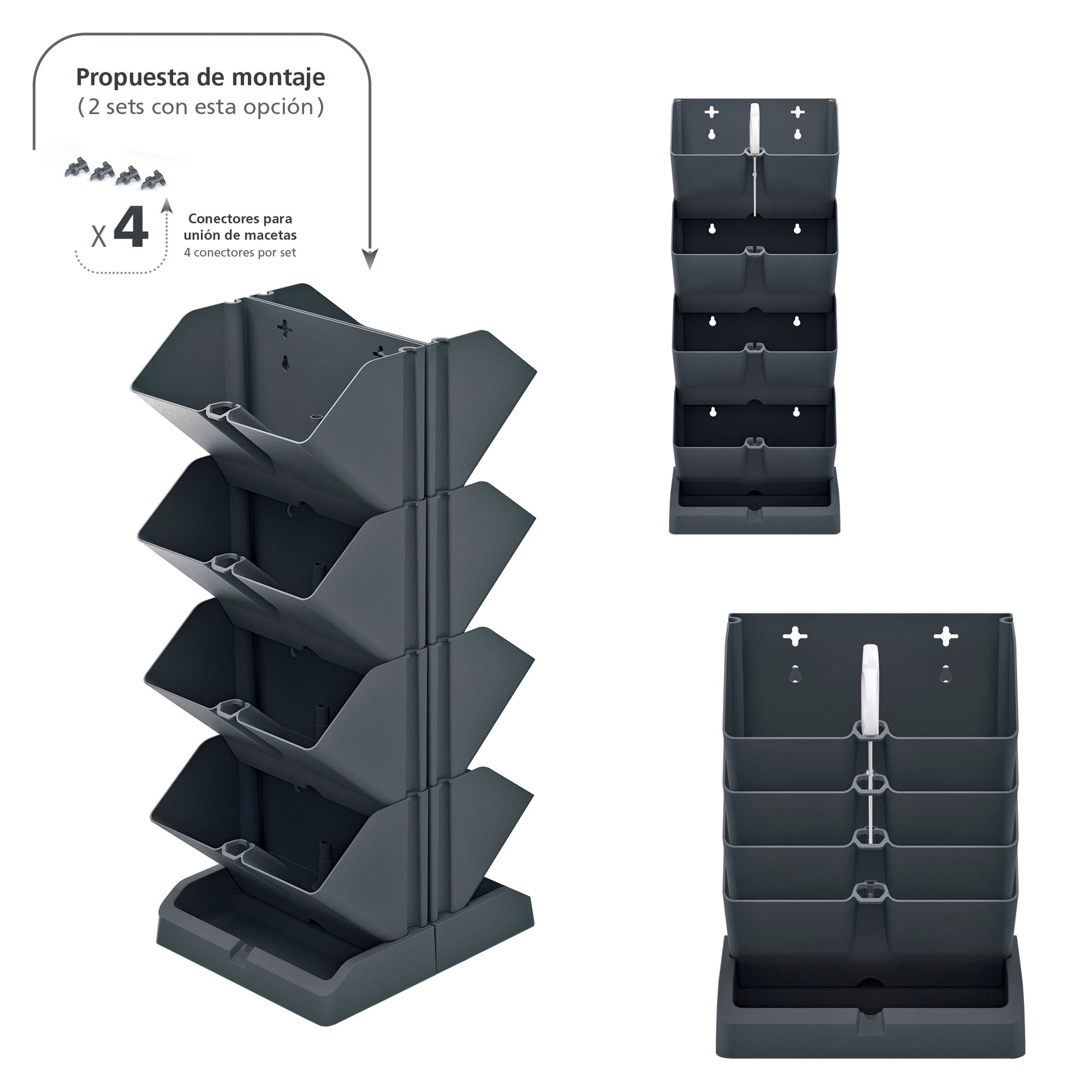 Macetero Vertical Prosperplast Mini Cascade De Plastico En Color Antracita 19,5 (largo) X 11,4 (ancho) X 47,5 (alto) Cm Con Tijeras De Jardin