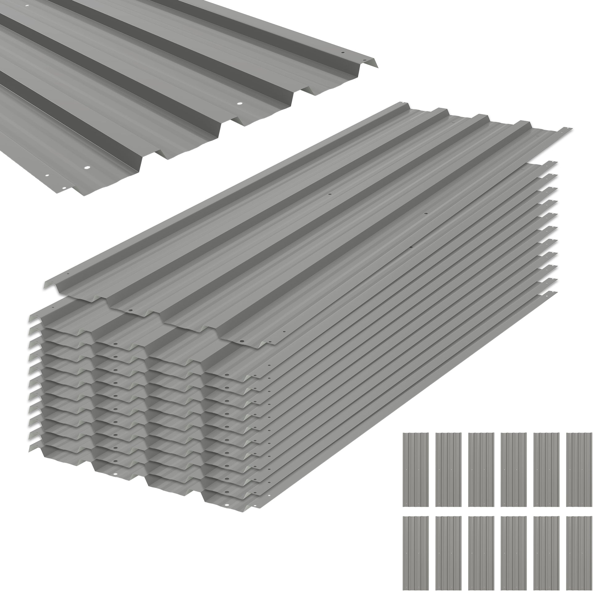 Outsunny Juego De 12 Paneles Para Tejado De Acero Galvanizado 129x45cm Gris_0