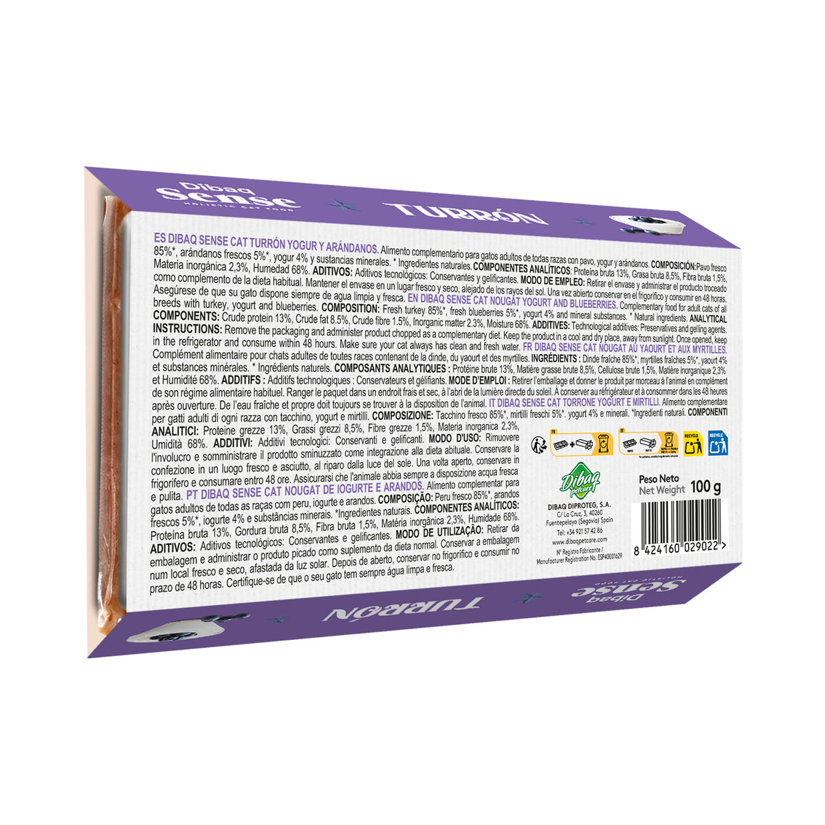 Dibaq Sense Turrón Para Gatos De Yogur Y Arándanos 100g_1