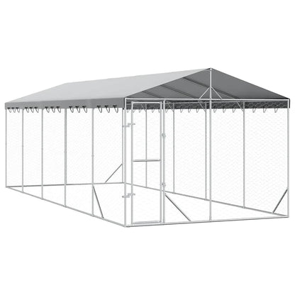 Perrera Exterior Con Techo Acero Galvanizado Plata 3x7,5x2,5 M_0