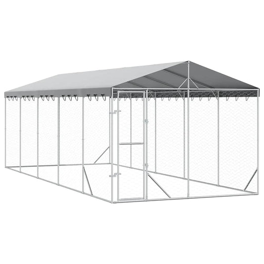 Perrera Exterior Con Techo Acero Galvanizado Plata 3x7,5x2,5 M_0