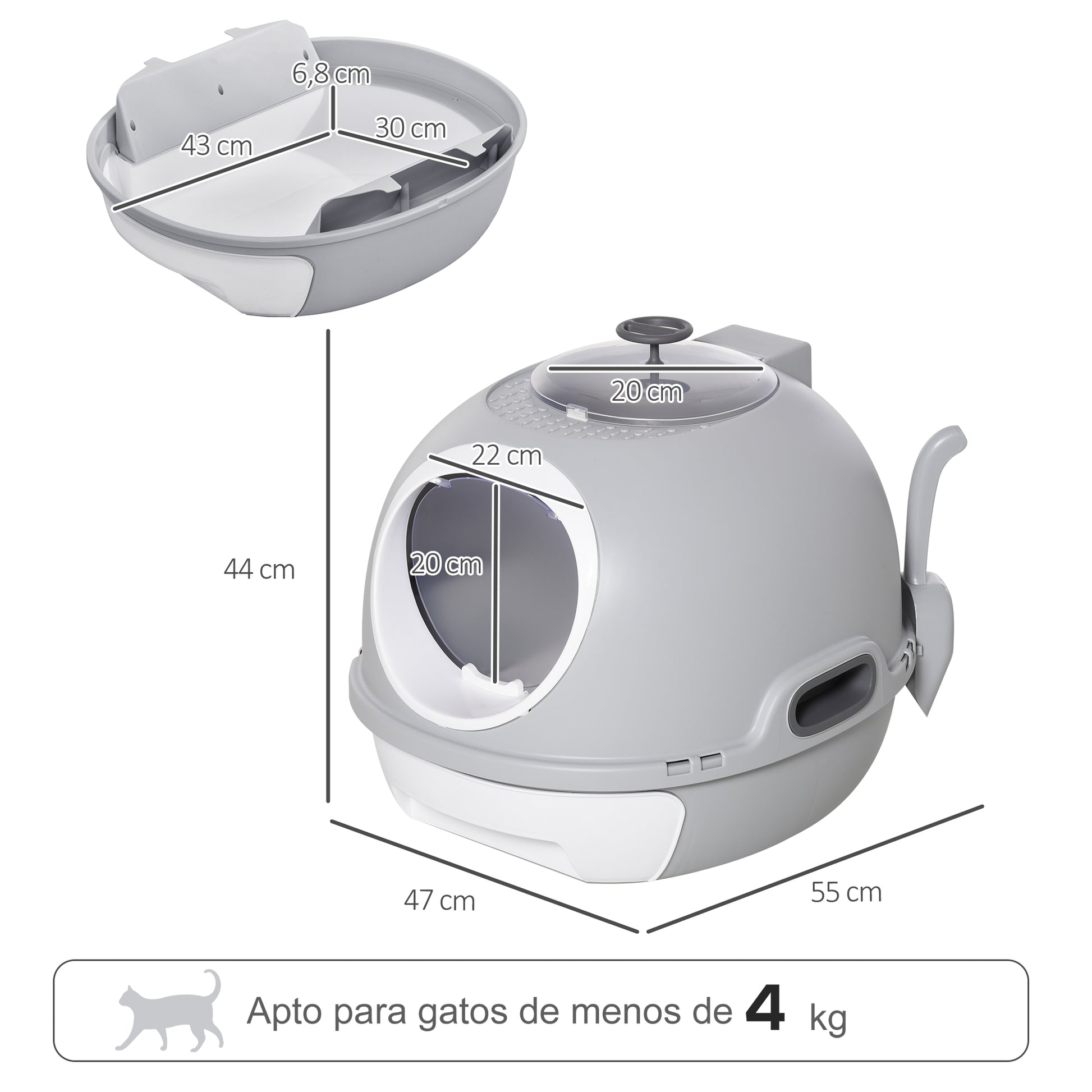 Pawhut Caja De Arena Para Gatos Con Claraboya Bandeja Extraíble Pala 47x55x44 Cm_2