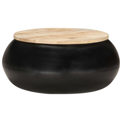 Mesa De Centro De Madera Maciza De Mango Negra 68x68x30 Cm_4