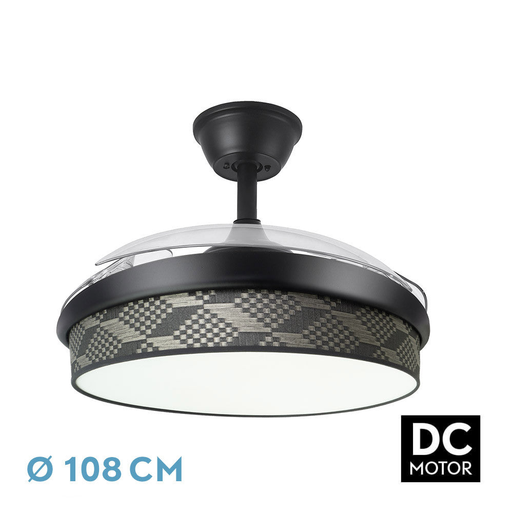 Ventilador Dc Moda 72w Negro/tetris Gris 108d 3aspas 7200lm 3000-4000-6000k Remoto+ Memoria+ Temporizador_0