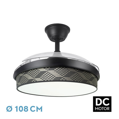 Ventilador Dc Moda 72w Negro/tetris Gris 108d 3aspas 7200lm 3000-4000-6000k Remoto+ Memoria+ Temporizador_0