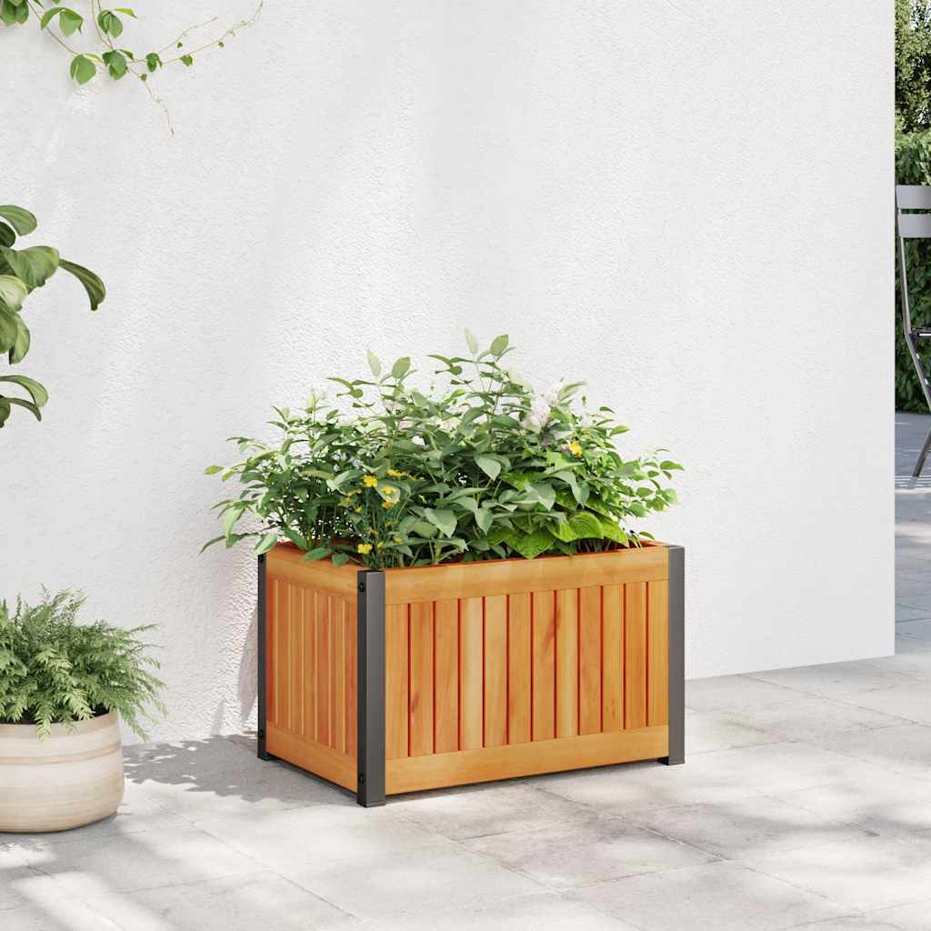 Jardinera De Madera Maciza De Acacia Y Acero 45x30x27,5 Cm_1