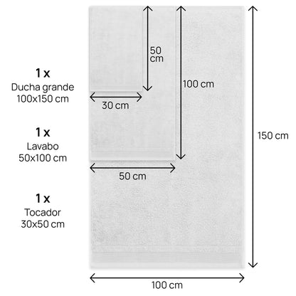 Juego De Toallas De Baño 3 Piezas: Tocador, Lavabo Y Sabana - 100% Algodón, 500 Gr Blanco_2