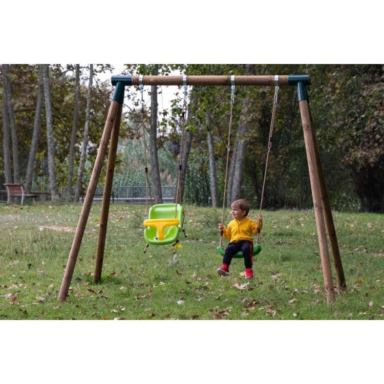 Columpio Doble De Madera Redonda Masgames Kibo Xl + Asiento Bebe._5