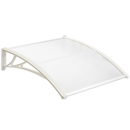 Tejadillo De Protección 80x60 Cm Transparente. Marquesina Para Puertas Y Ventanas Con Soporte Blanco_0