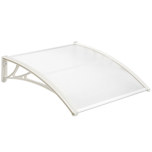 Tejadillo De Protección 80x60 Cm Transparente. Marquesina Para Puertas Y Ventanas Con Soporte Blanco_0