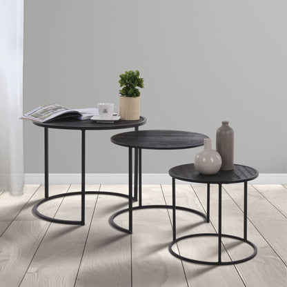 Well Home Juego De 3 Mesas Nido En Metal Melamina Color Negro Ø35ø45ø55cm_4