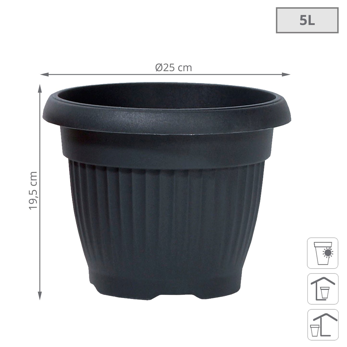 Maceta Terra 5l., Dimensiones (mm) 250x250x195, Color Antracita
