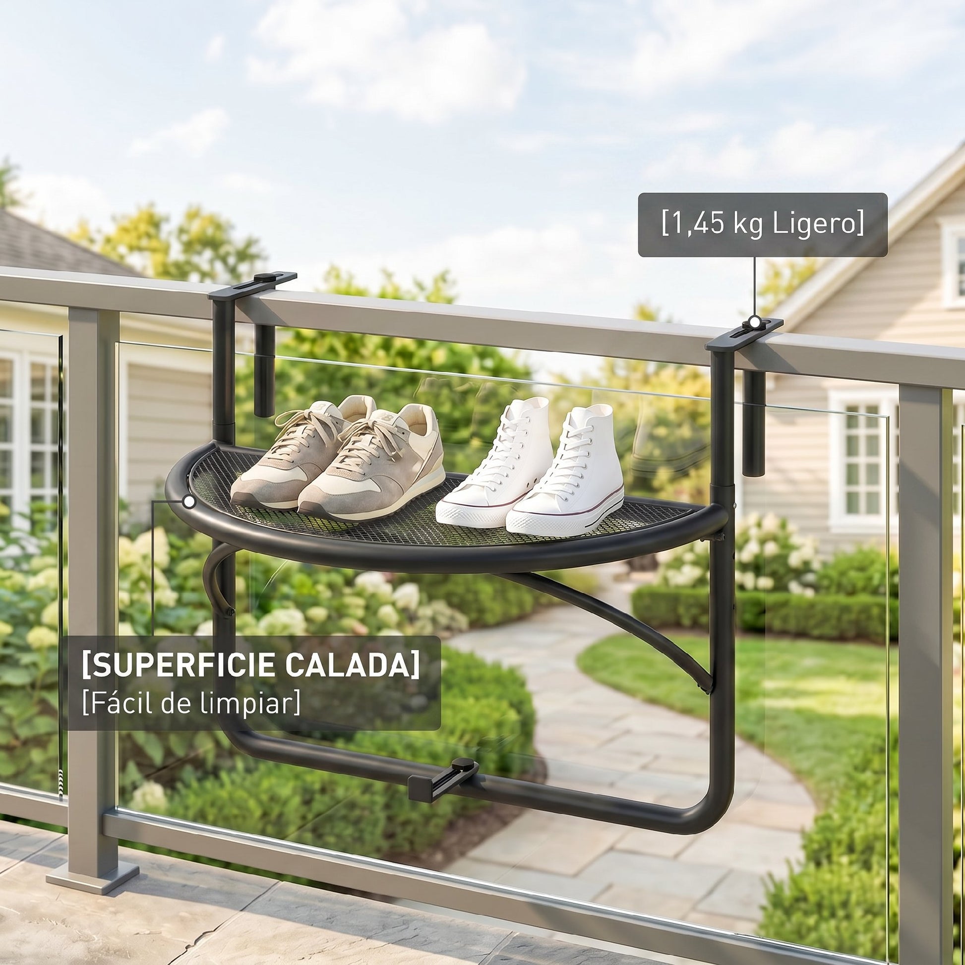 Outsunny Mesa Colgante De Balcón Semicircular 60x47x50 Cm Ajustable En Altura_4