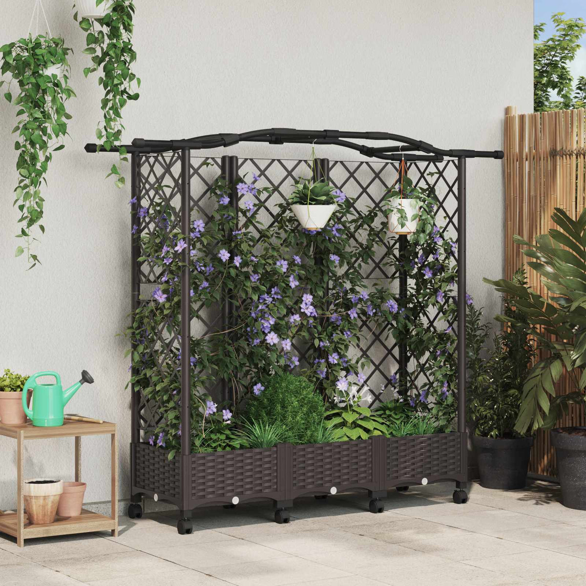 Cama Elevada Con Trellis Y Techo Marrón 163 X 40 X 129 Cm Pp_1