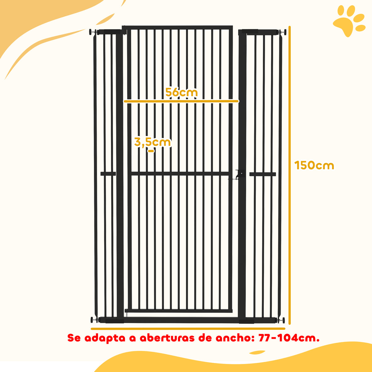 Pawhut Barrera Para Perros Con Ancho Ajustable 77-104 Cm Con Extensiones Negro_2