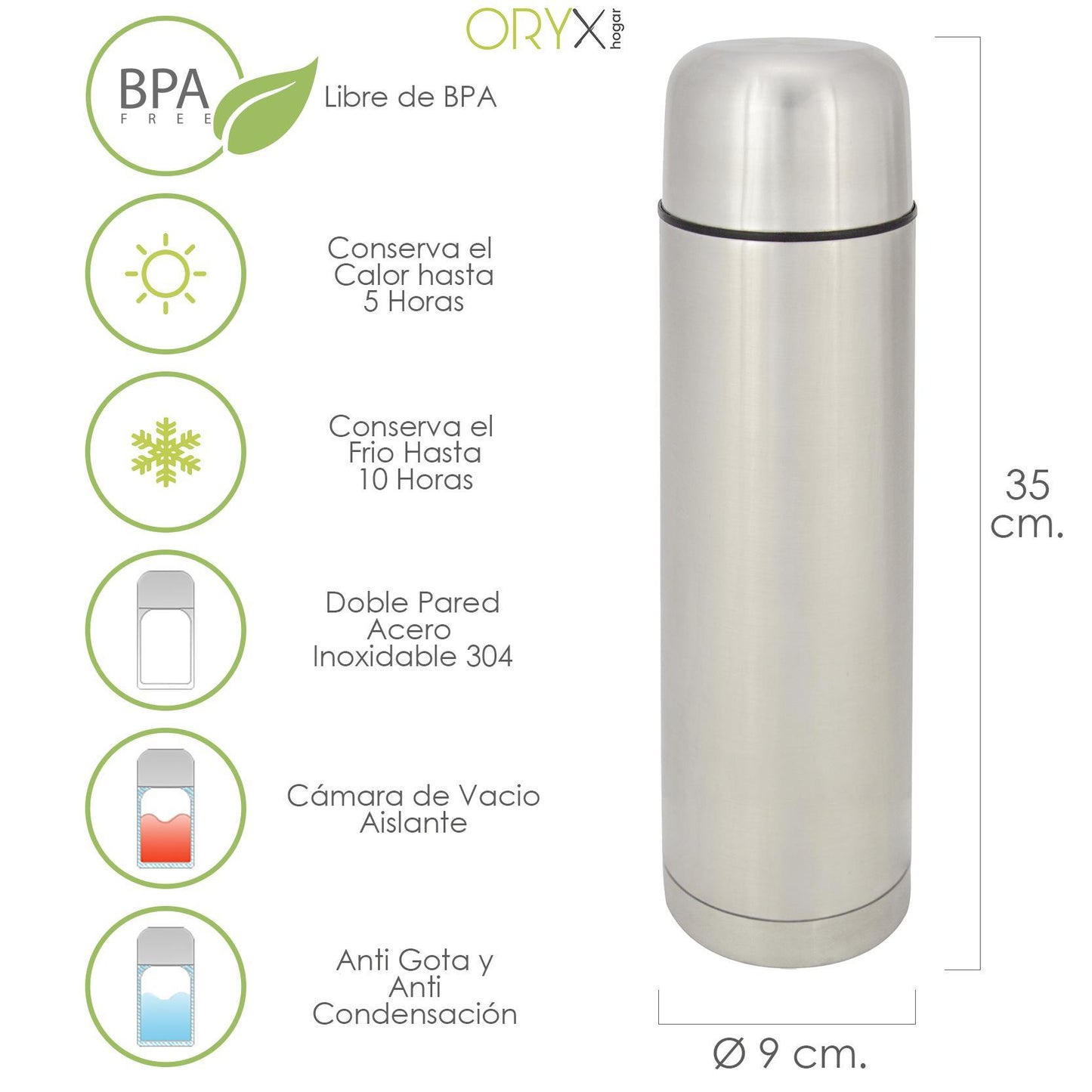 Termo Liquidos, Capacidad 1 Litro, Libre Bpa, Acero Inoxidable, Antigoteo