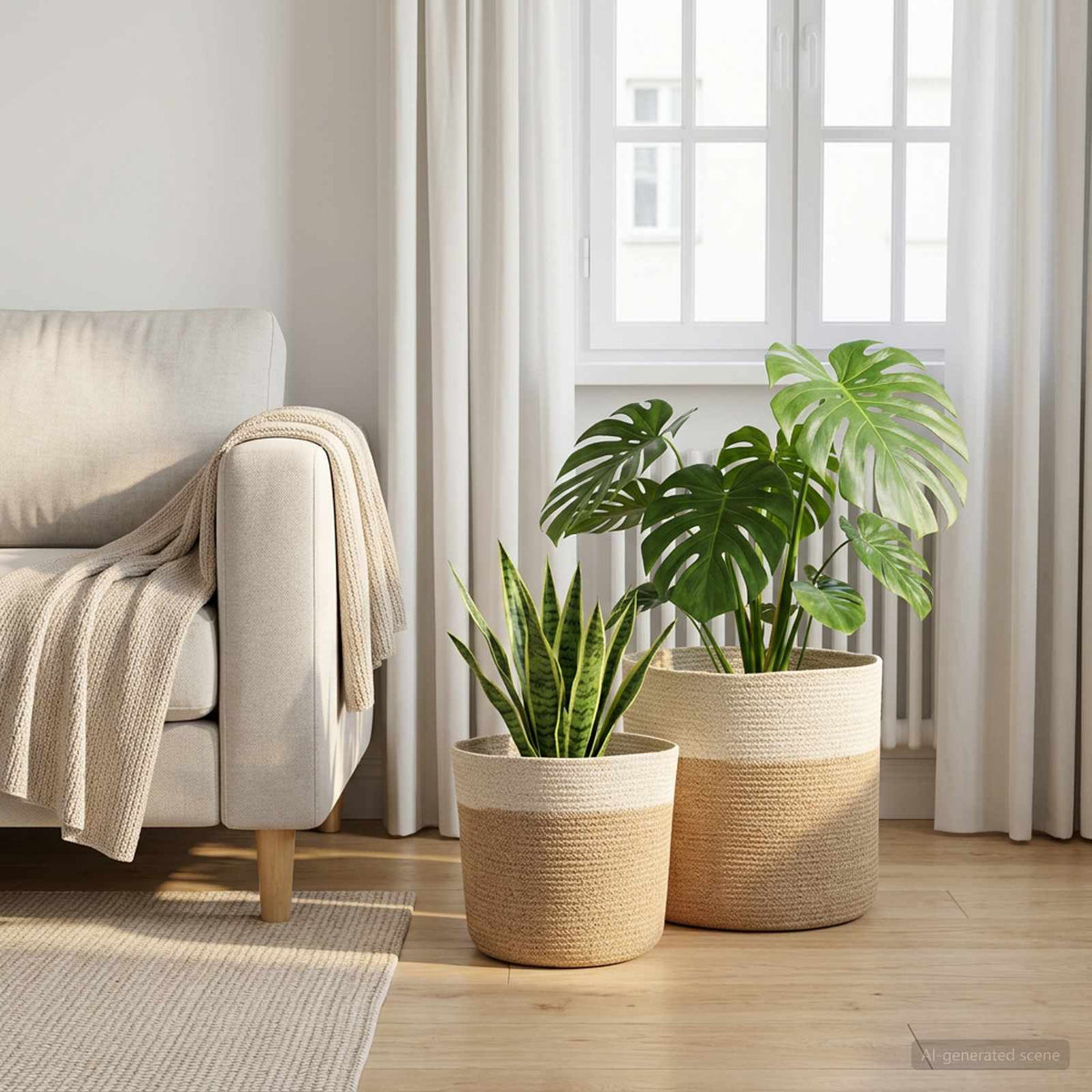 Set De Macetas De Planta 2 Uds. Natural Y Blanco Ø 28 X 28 Cm_1