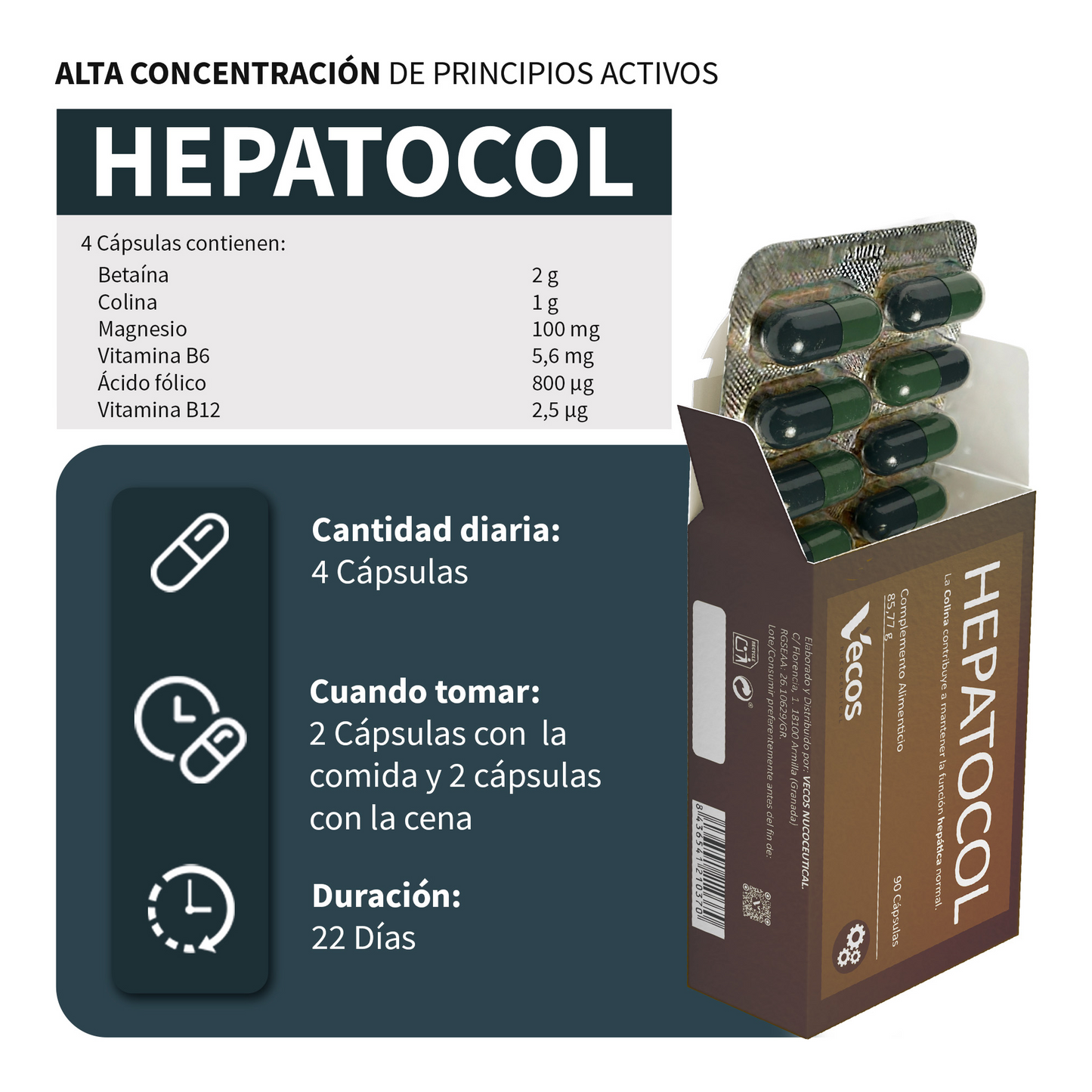 Hepatocol VECOS (90 Cápsulas) | Control de hígado graso | Metabolismo de las grasas | Colina + Betaína_2