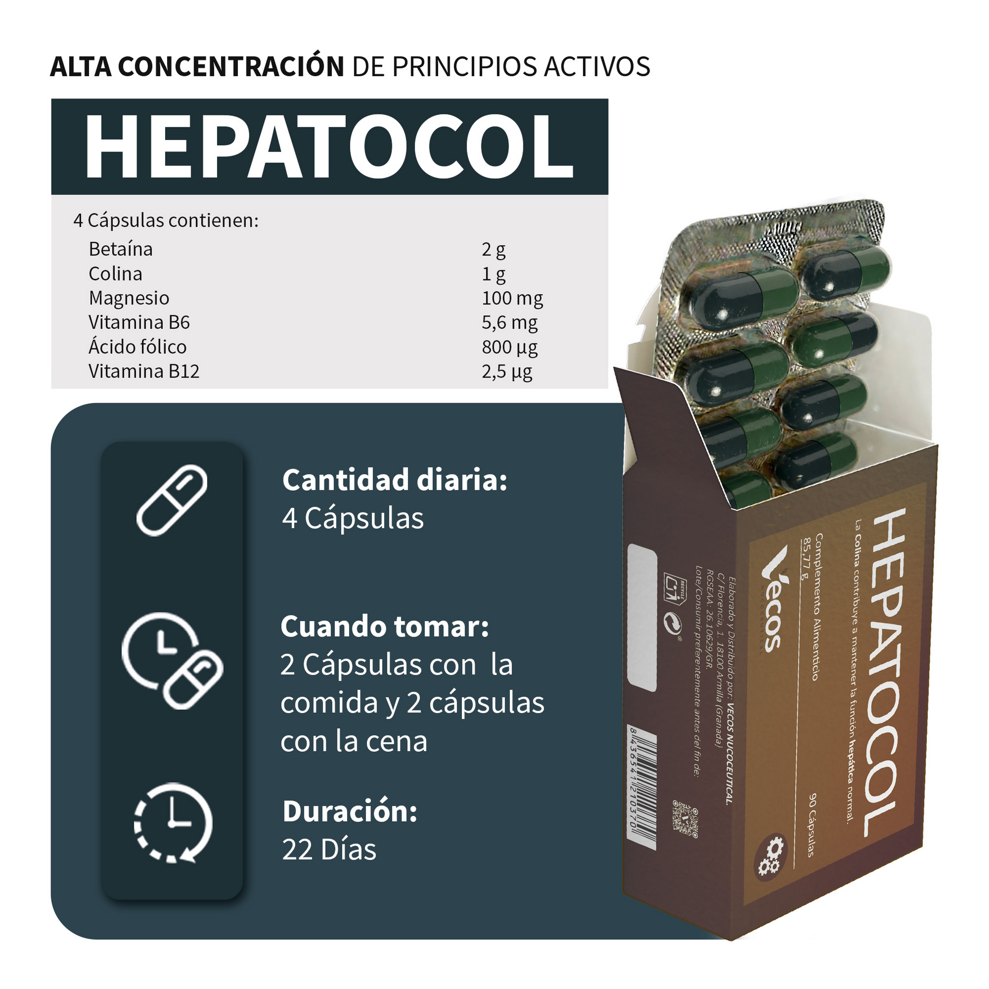 Hepatocol VECOS (90 Cápsulas) | Control de hígado graso | Metabolismo de las grasas | Colina + Betaína_2