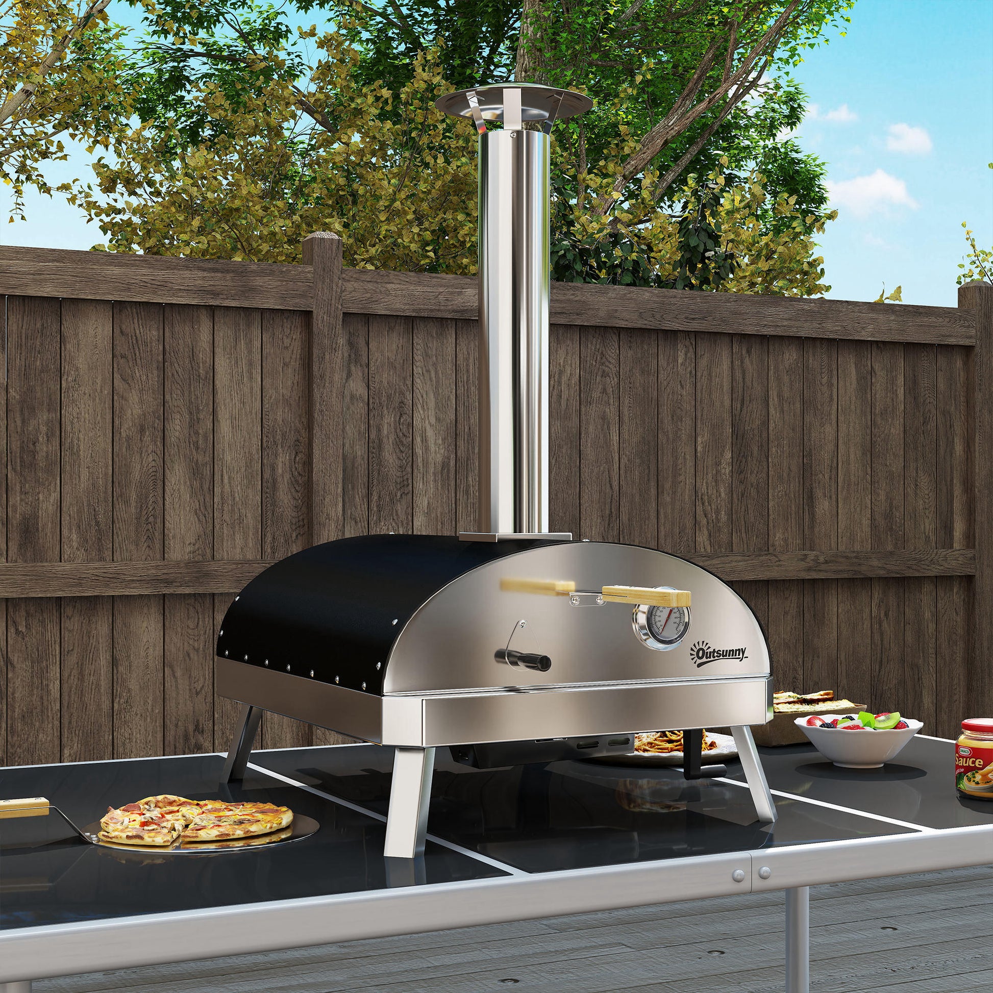 Outsunny Mini Horno De Pizza Exterior Portátil Con Piedra Refractaria Y Bandeja_1