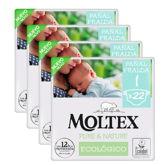 Pack poupança Fraldas T1 (2-5kg) Moltex Pure &amp; Nature, 88 unidades