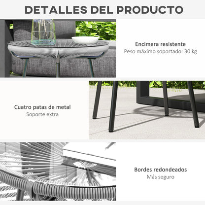 Mesa De Ratán Outsunny Ratán De Pe, Vidrio Templado Gris 50x50x50 Cm_5
