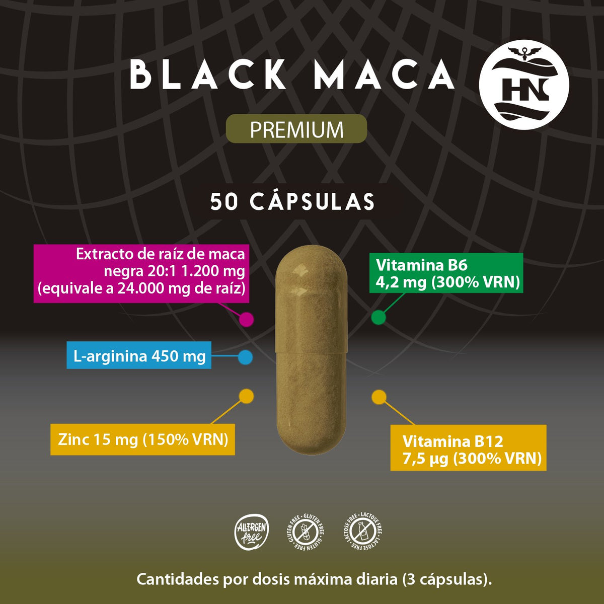 Pack 2 X Black Maca 20:1 Con L-arginina, Zinc Y Vitaminas B6 Y B12 - 2 X 50 Cápsulas Vegetales_1