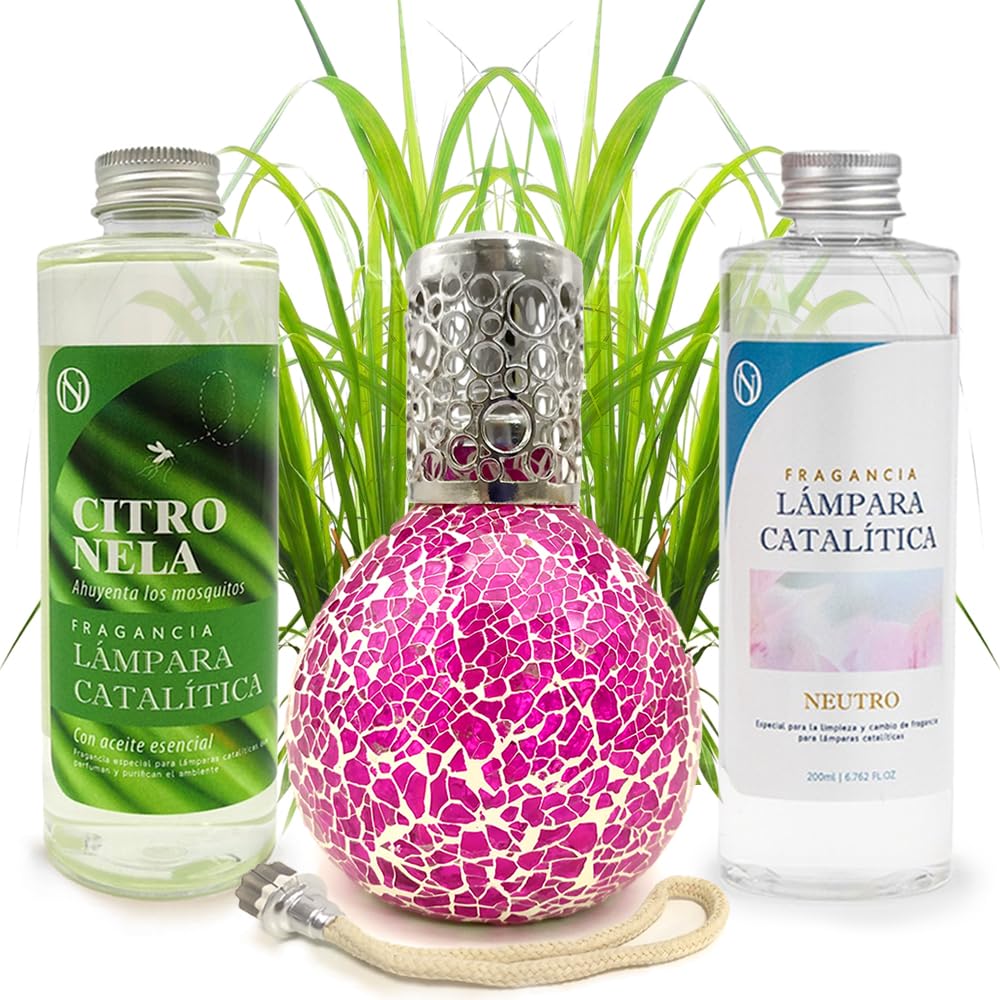 Pack Ahorro Lámpara Catalítica Mosaico Fucsia + Fragancia Citronela 200ml + Limpiador Neutro 200ml + Mecha Repuesto_0