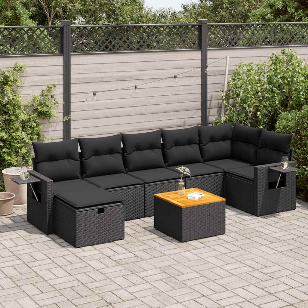 Set De Sofás De Jardín Y Cojines 8 Piezas Ratán Sintético Negro / Vetonek_4
