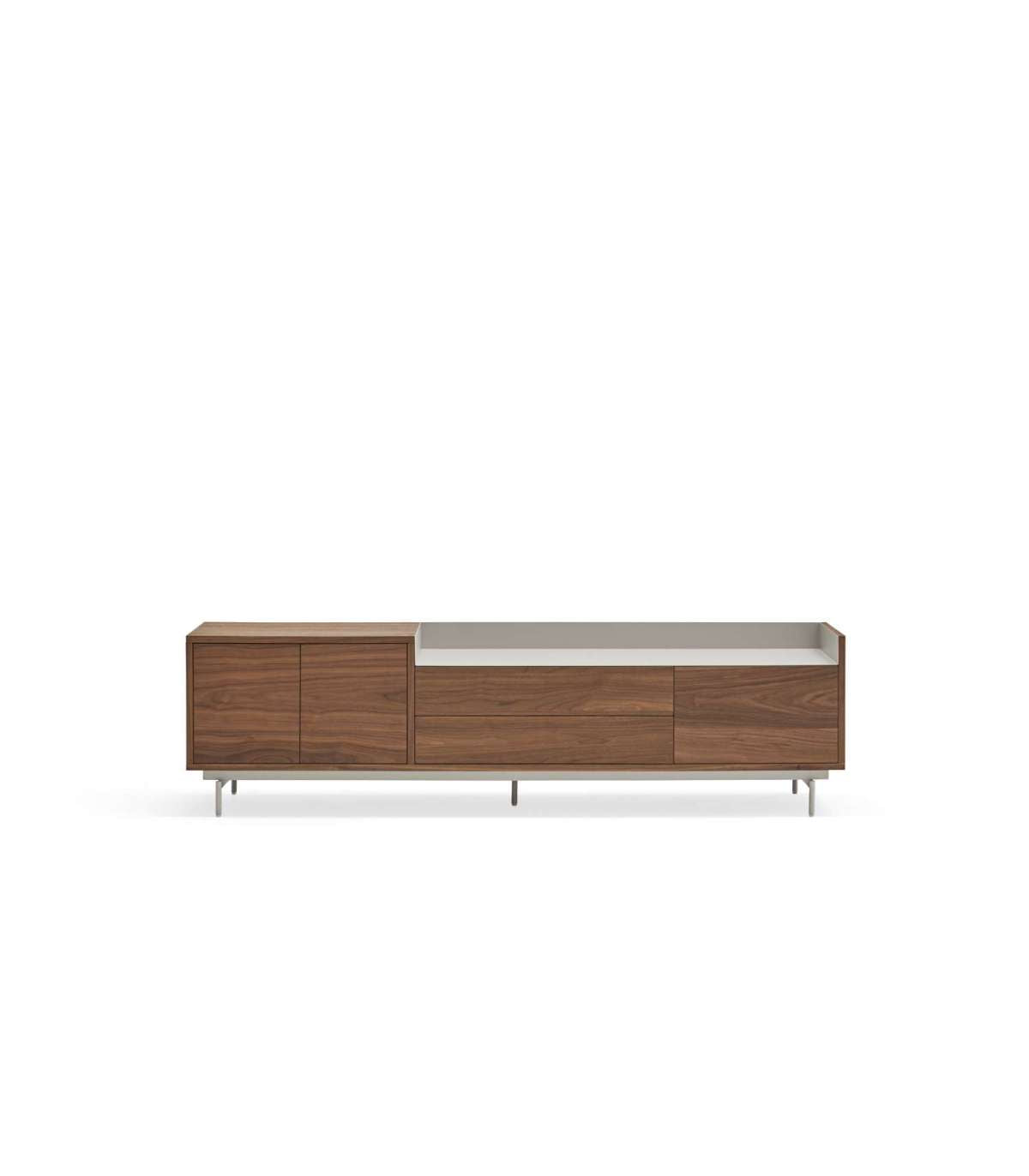 Mueble Para Televisión Modelo Valley 3 Puertas 2 Cajones Acabado Nogal/gris Claro, 40cm(a_4
