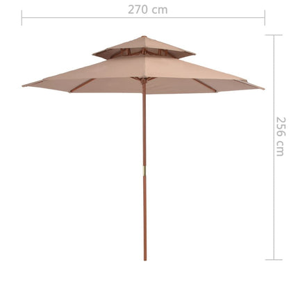 Vidaxl Sombrilla De Dos Pisos Palo De Madera Taupe 270 Cm_2