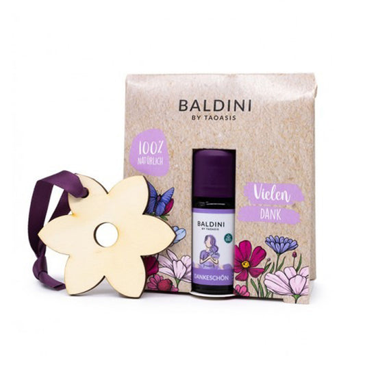 Kit Aroma Gracias: Clementina, Geranio Rosa y Tonka, 10 ml + Colgante de madera en forma de flor