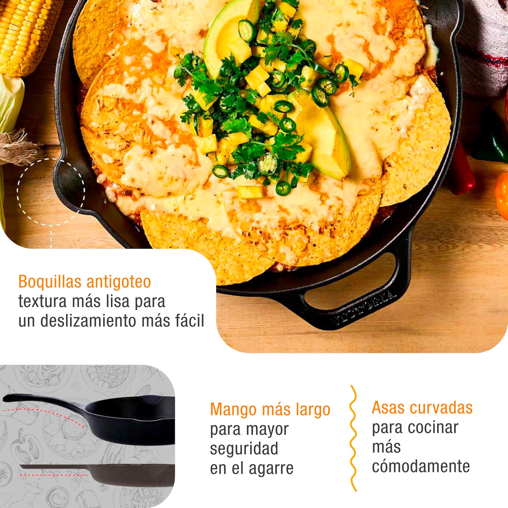 Victoria Sartén Hierro Fundido Curado Diseño Calaca Inducción 30cm Apta Fuego, Horno Cast Iron Skillet, Calaca, Negro_2