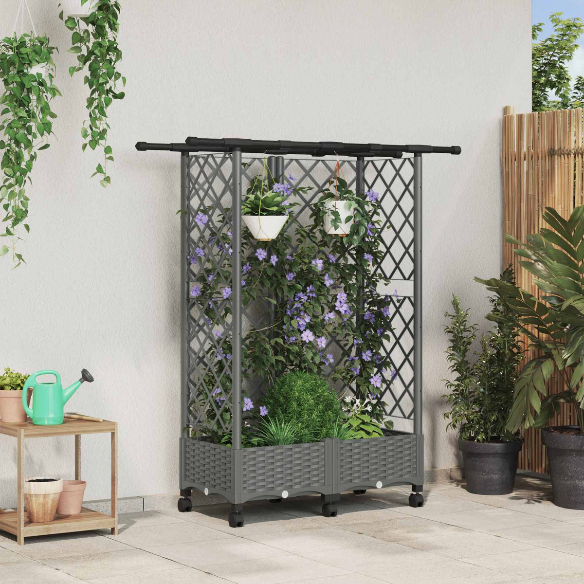 Cama Elevada Con Trellis Y Techo Gris Claro 124 X 40 X 127 Cm_1