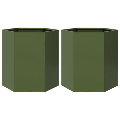 Jardineras Hexagonales 2 Uds Acero Verde Oliva 46x40x45 Cm_0