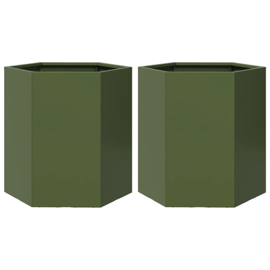 Jardineras Hexagonales 2 Uds Acero Verde Oliva 46x40x45 Cm_0
