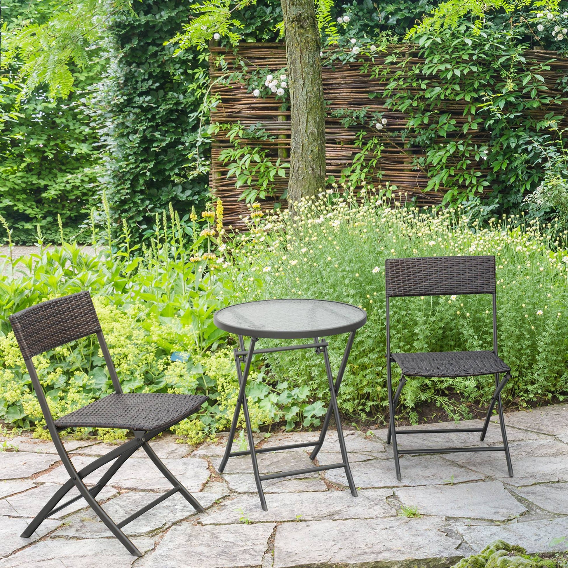 Outsunny Conjunto De Mesa Y 2 Sillas Muebles Ratán Para Jardín Exterior Patio_1