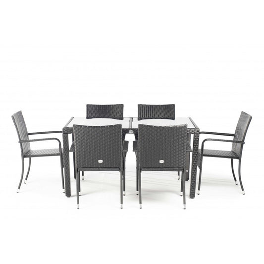 Muebles De Jardín Comedor Formentera 6 Plazas Ratán Sintético Negro Kiefergarden_0