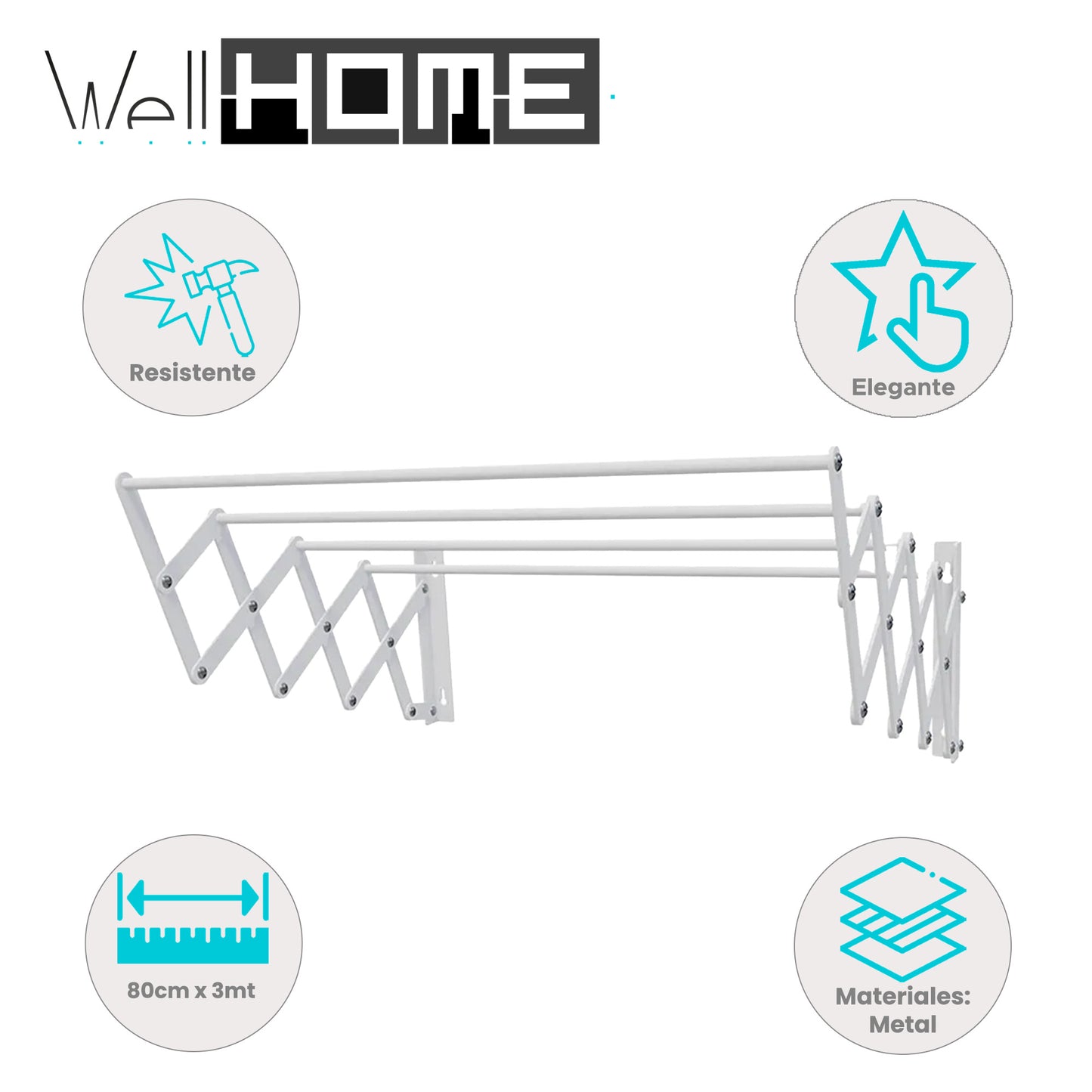 Tendedero Extensible De Pared En Metal 80cm X 3m_1