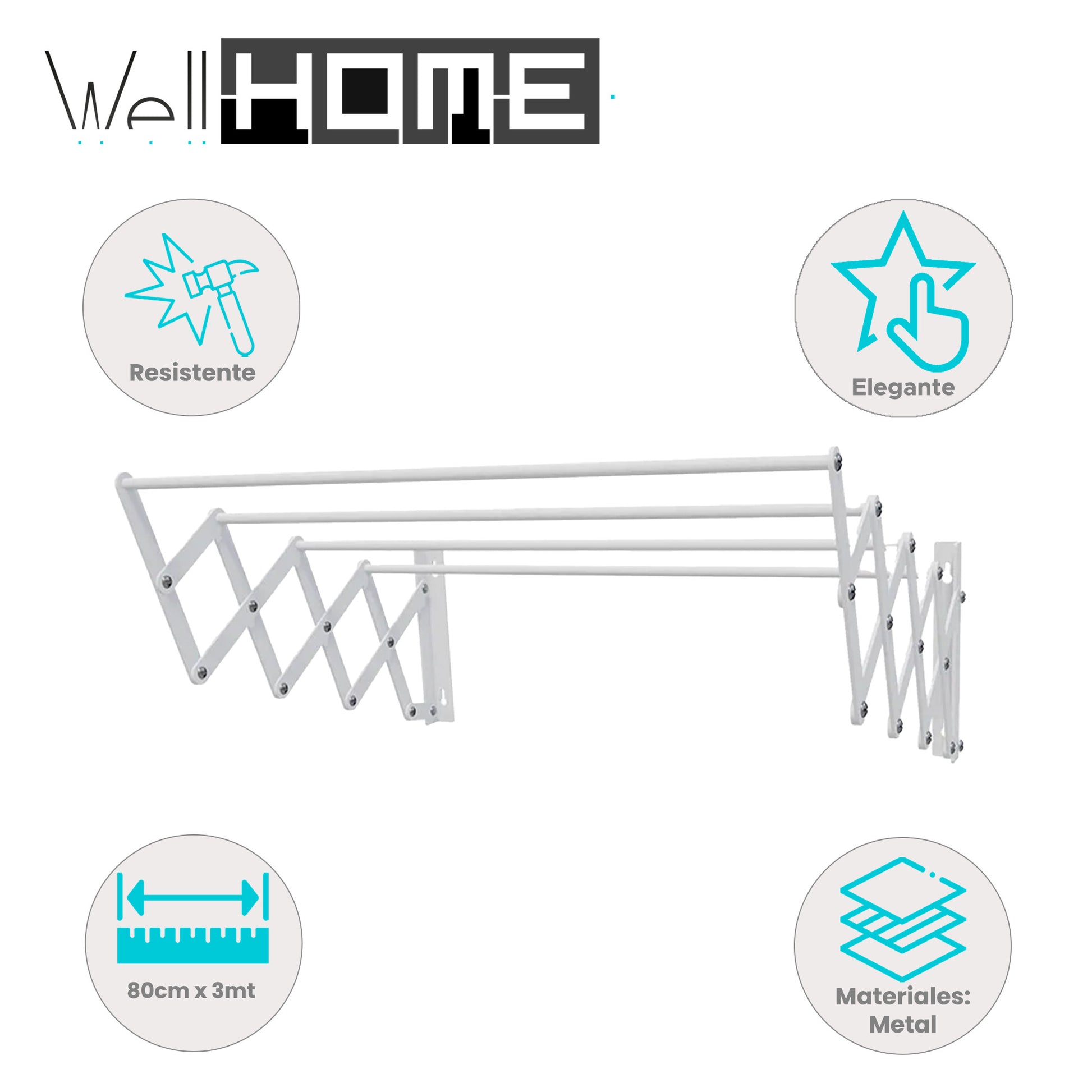Tendedero Extensible De Pared En Metal 80cm X 3m_1