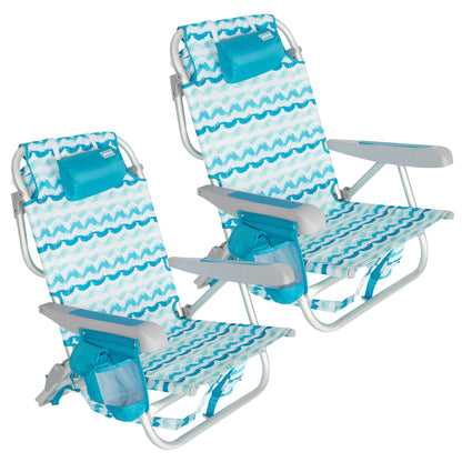 Aktive Pack 2 Sillas Plegable Playa 66x65x72,5 Cm 5 Posiciones Olas Con Bolsillo Lateral Y Cojín_0