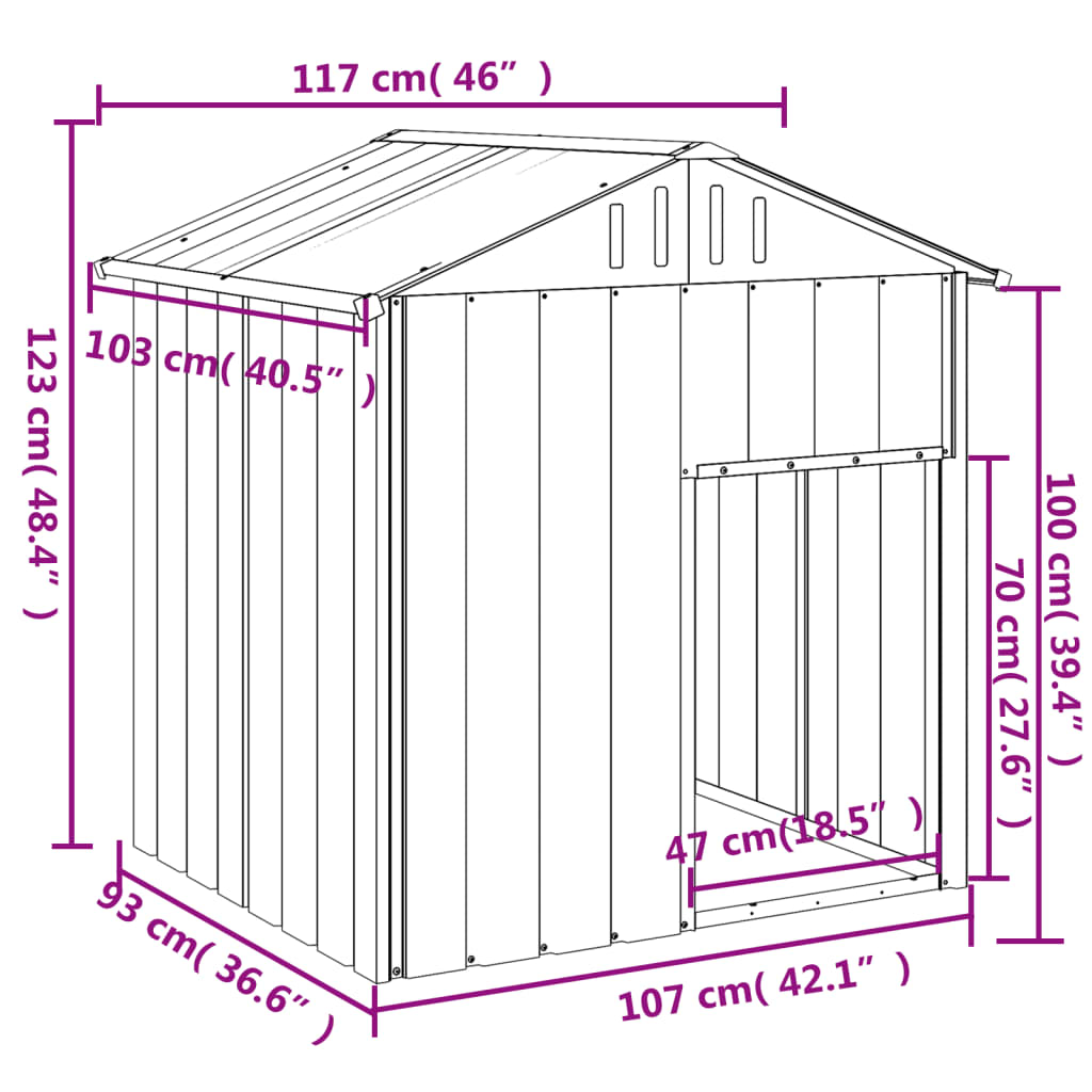 Caseta Perros Con Tejado Acero Galvanizado Gris 117x103x123cm_4