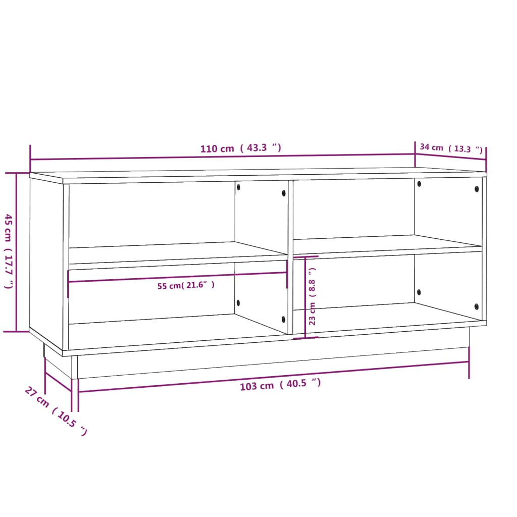 Armario Zapatero De Madera Maciza De Pino Gris 110x34x45 Cm / Vetonek_5