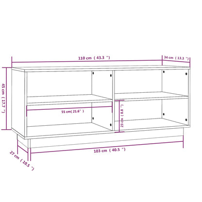 Armario Zapatero De Madera Maciza De Pino Gris 110x34x45 Cm / Vetonek_5