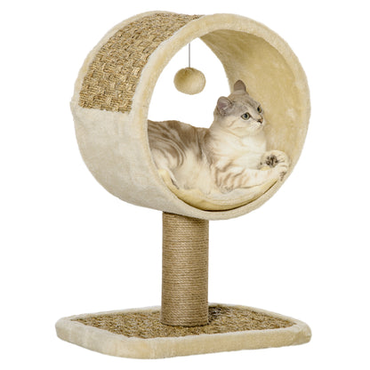 Pawhut Árbol Para Gatos 40x30x56 Cm Con Túnel Poste Rascador Cojín Y Juguete_0