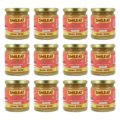 Embalagem de 12 frascos Smileat de carne e vegetais biológicos +6 meses 230g