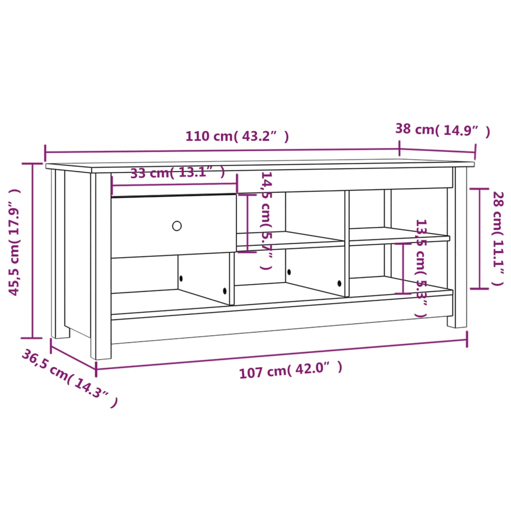 Armario Zapatero De Madera Maciza De Pino Blanco 110x38x45,5 Cm / Vetonek_5