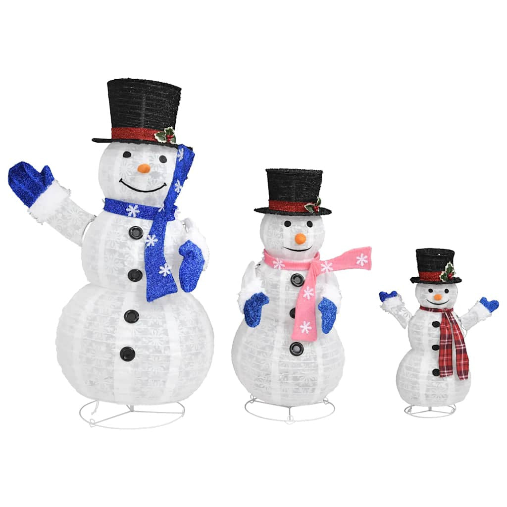 Vidaxl Familia De Muñecos De Nieve De Navidad Con Led Tela Lujosa_3