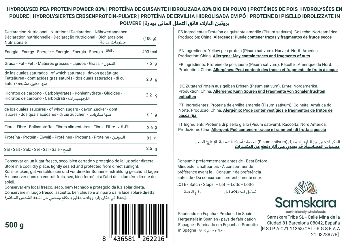 Proteína De Guisante Ultra Hidrolizada - 500g | Proteína Vegetal Vegana Para Batidos Y Repostería_1