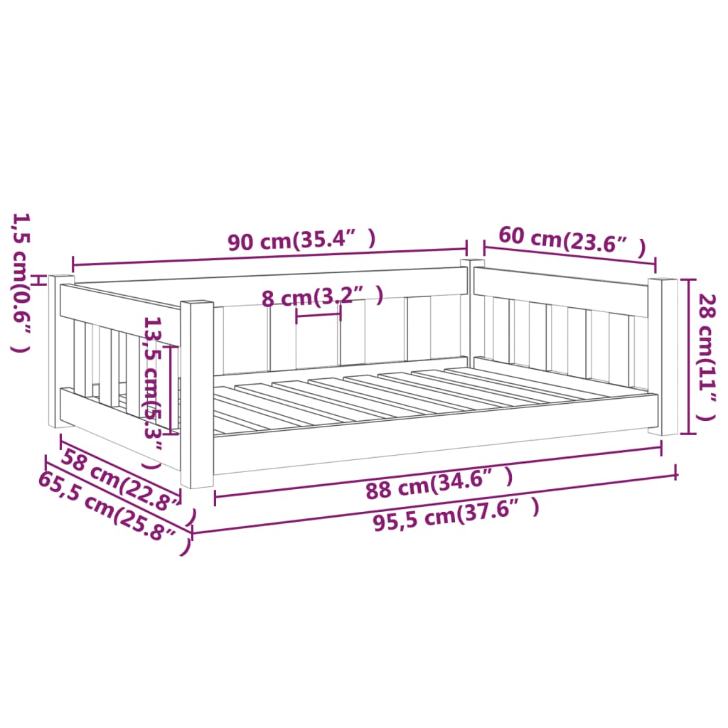 Cama Para Perros Madera Maciza De Pino Negro 95,5x65,5x28 Cm / Vetonek_3